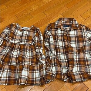 Children’s Place Brown and Cream Plaid Kids Shirt and Dress Set